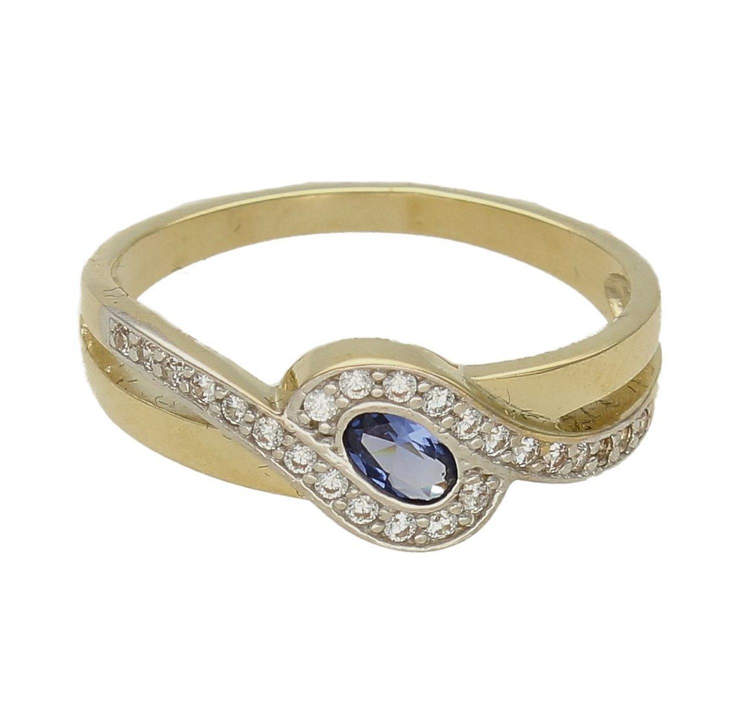 Złoty pierścionek 333 z granatową cyrkonią PI 6049C 333.  Na prezent. Klasyczny pierścionek na zaręczyny. Pierścionek z granatową cyrkonią. Ponadczasowy wzór. Złoty pierścionek z cyrkoniami. Pierścionek złoty dla ukochanej (.jpg